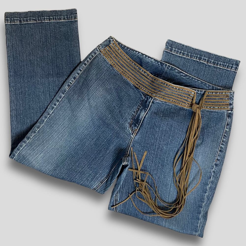 VENEZIA VINTAGE HIGH RISE WESTERN BOHO FRINGE JEANS BLUE SIZE 18